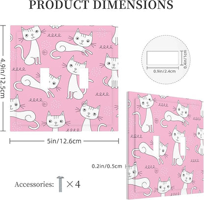 Cartoon Cute Cat Double Toggle Light Switch Covers 2 Gang Wall Plate Dual Decorative Switchplate Electrical Faceplate for Bathroom Country Kitchen Bedroom Decor, 4.9" x 5"
