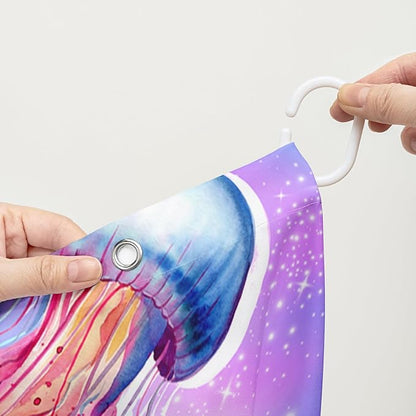 AILONEN Jellyfish Shower Curtain,Cartoon Sea Animal Jellyfish Bath Curtain Set for Kids Girls,Tie Dye Starry Night Fabric Shower Curtains for Bathroom, 72" W*96" H