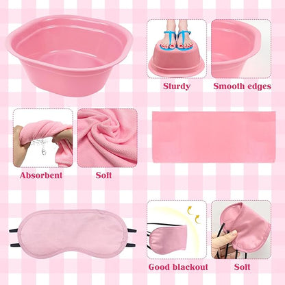 36 Pcs Kids Foot Spa Kit for Girls, Spa Party Supplies for Girls with 12 Pcs Foot Tub & 12 Pcs Pink Hand Towels & 12 Pcs Eye Masks for Girls Sleepover Slumber Party Supplies (Pink)