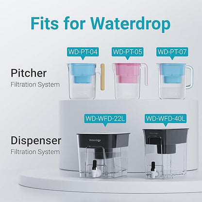 AQUA CREST Water Filter Replacement for All Waterdrop Pitchers, WD-PT-07, WD-PT-05, WD-PT-04, Reduces PFAS, Last Up to 3 Months or 200 Gallons (Pack of 1)