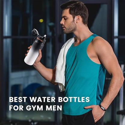 28oz Sports Water Bottle with Straw, Stainless Steel Vacuum Insulated Cooling Water Bottle, Leak Proof Metal Water Bottle, Double Insulated, Suitable for Sports, Gym and Travel (Black & White)