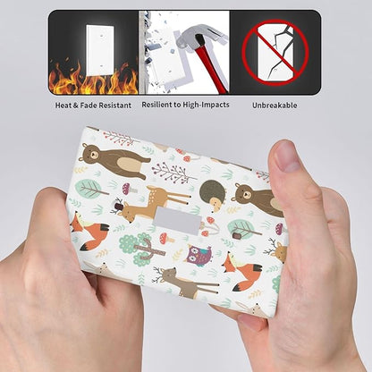 Cartoon Animal Deer Bear Fox Light Switch Cover Decorative Single Toggle Plastic Wall Plate Outlet Cover for Women Girls Bedroom Kitchen Living Room Decor 4.5 * 2.76