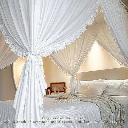 AIKASY Princess Canopy Bed Curtains with Top Ties - Windproof & Lightproof for Girls' Adult Bedroom Decor | Bed Canopy Drapes (King,White)