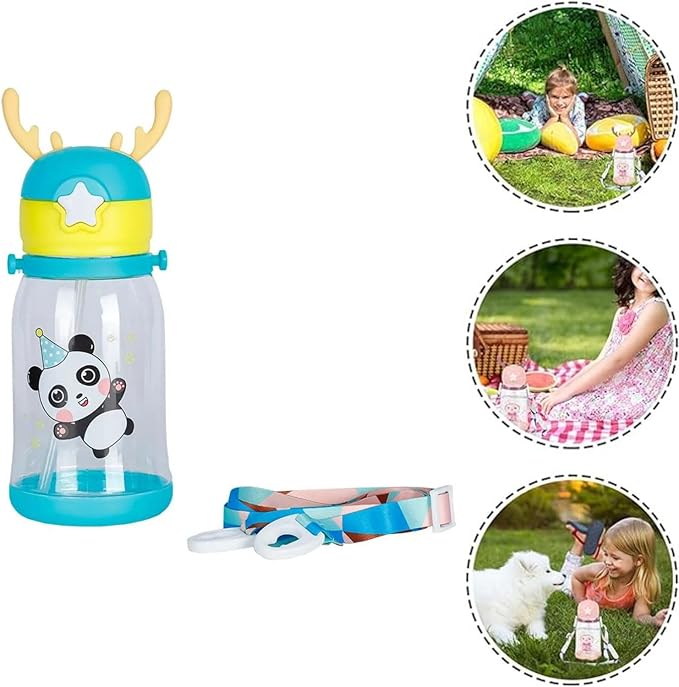 Antlers BPA Free Reusable leak proof Transparent Water Bottle With Strap for Kids School (Multicolor-600ml), Medium (2-4 cups)