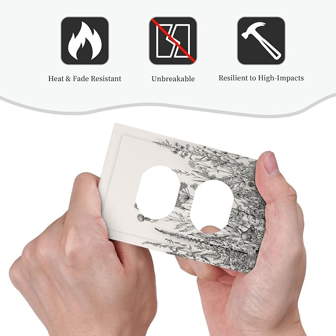 Vintage Grey Floral Herbs Wild Flowers Botanical Single Duplex Wall Plate Covers Boho Light Switch Cover 1 Gang Outlet Plate Decorative Country Electrical Receptacle Art Faceplate Switchplate