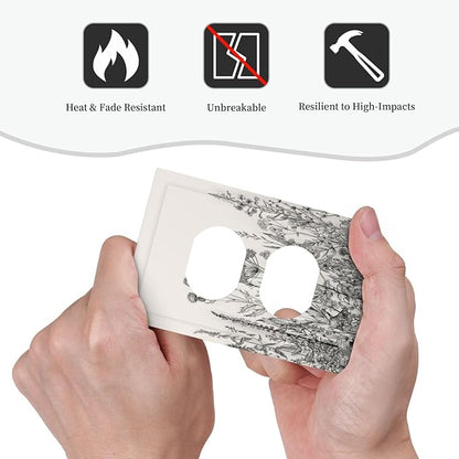 Vintage Grey Floral Herbs Wild Flowers Botanical Single Duplex Wall Plate Covers Boho Light Switch Cover 1 Gang Outlet Plate Decorative Country Electrical Receptacle Art Faceplate Switchplate