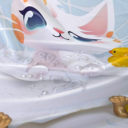 AILONEN Cartoon Bathtub Cat Shower Curtain for Kids 36" W*72" H Kawaii Shower Kitten and Duck Shower Curtain,Polyester Waterproof Fabric Decor for Bathroom Bathtub Panels