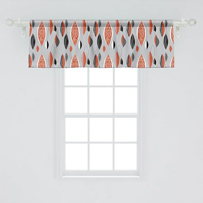 Ambesonne Mid Century Window Valance, Abstract Oval Leaf Forms with Different Designs and Color Combinations, Curtain Valance for Kitchen Bedroom Decor with Rod Pocket, 42" x 18", Red Black Pale Grey