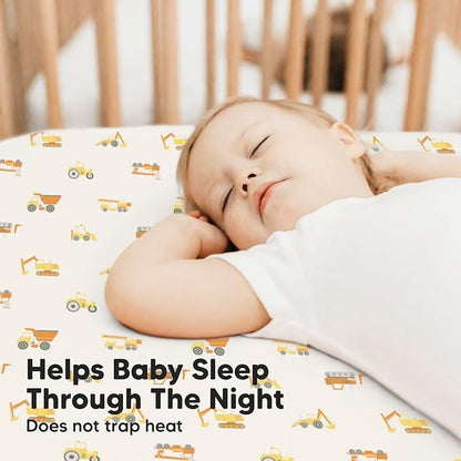 2-Pack Crib Sheets for Boys,Girls - Viscose Derived from Bamboo Fitted Crib Sheet, Organic Baby Crib Sheets, Crib Mattress Sheet,Toddler Bed Sheets, Baby Sheets for Crib Fitted Sheets (Construction)