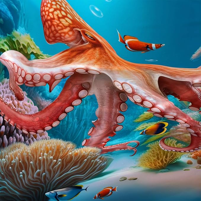 AILONEN Kawaii Octopus Shower Curtain,3D Octopus Turquoise Themed Bath Curtain Cloth Fabric Bathroom 72" W*96" H Inch,12 Pack Hooks for Kids Child,Boho Mandala Ocean Theme Bathroom Curtain