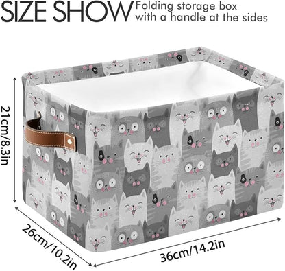 Cute Cats Storage Basket Fabric Storage Bin Laundry Baskets, Funny Cat Kitty Foldable Storage Boxes Organizer Bag for Baby Cloth Dog Toy Book Storage Cubes Shelf Closet Basket 16×12×8 Inches