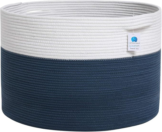 22" x 22" x 16" Mega Size Extra Large Storage Basket, Cotton Rope Storage Baskets, Woven Laundry Hamper, Cloth Storage Bin, for Clothes Towel Blanket Basket in Living Room, Dark Blue