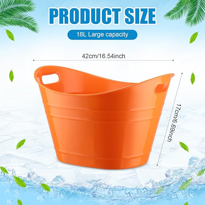 6 Pieces Ice Buckets Bulk, Plastic Ice Buckets with Handles, Oval Storage Tub, Large Capacity Ice Drink Bucket for Party Bar Wine Beer Champagne Beverage Bottle Cooler (Multicolor,18 Liter)