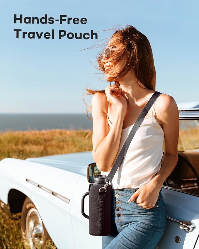 40 oz Insulated Water Bottle with Straw and Lid, Food-grade Double Wall Vacuum Stainless Steel Flask with Handle,Leakproof Metal Travel Jug With Pouch and Brush,Keep Cold & Hot,Indigo Black