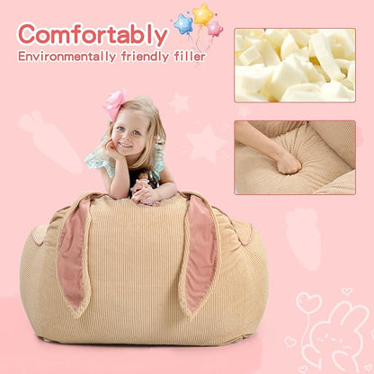 Rabbit Toddler Sofa, Toddler Bean Bag Chair with Carrot Pillow, Corduroy Kids Armchair, Comfortable Toddler Chair for Boys and Girls