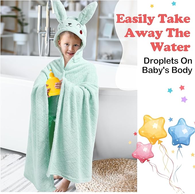 2 Pcs Toddler Hooded Bath Towel 50" x 32'' Thick Animal Hooded Towel for Kid Absorbent Baby Bath Towel Bathrobe Blanket for Boy Girls 0-5 Years(Pink, Green, Unicorn, Rabbit)