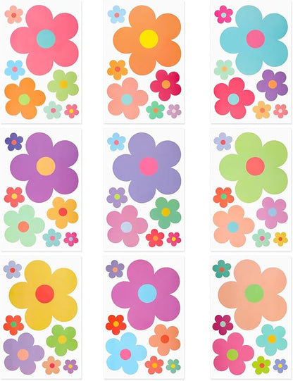 63pcs Cute Flowers Wall Sticker PVC Colorful Y2k Floral Wall Decor Vinyl Peel and Stick Flowers Stickers for Teen Girls Boy Kids Nursery Bedroom Kindergarten(9 Sheets, Bright Colors)