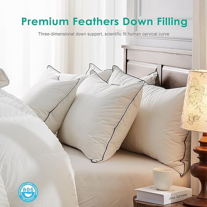 APSMILE Deep Sleep Queen Size Feather Pillows, Hotel Collection AirF™ Goose Down Pillow Inserts with Organic Cotton Cover, Medium Bed Pillows for Sleeping (White, 20"x30")