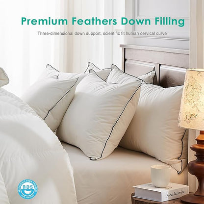 APSMILE Deep Sleep Queen Size Feather Pillows, Hotel Collection AirF™ Goose Down Pillow Inserts with Organic Cotton Cover, Medium Bed Pillows for Sleeping (White, 20"x30")