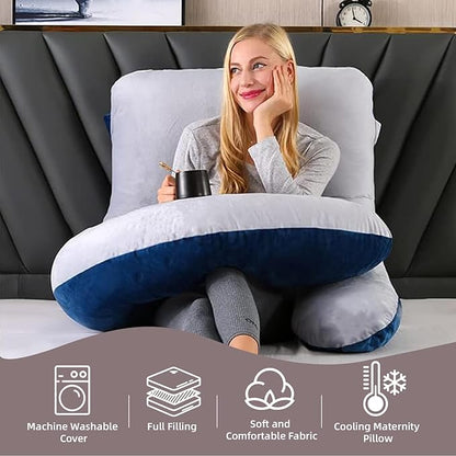 60 Inch Full Body Pregnancy Pillows for Sleeping Cooling Pregnancy Pillow,Maternity Pillows for Pregnant Women with Removable Washable Velvet Cover. (Light Grey & Blue)