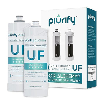 2-Pack Replacement UF+ Carbon Filters for Alchemy Automatic Filter Pitcher - 1 Year Supply