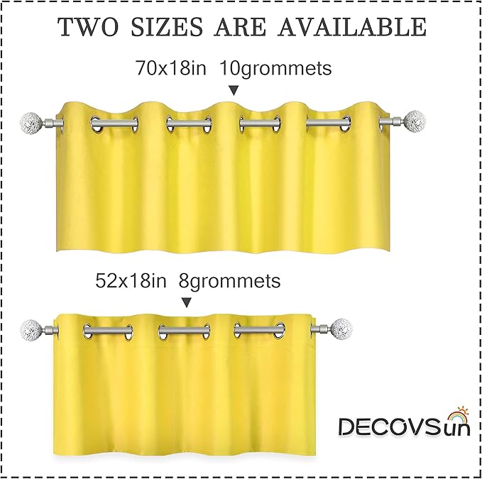 Bright Yellow Valance for Kitchen Windows Solid Gold Yellow Blackout Curtain Valance with Grommet for Bedroom Short Straight Drape Valance for Living Room 70X18 1 Panel