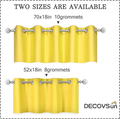 Bright Yellow Valance for Kitchen Windows Solid Gold Yellow Blackout Curtain Valance with Grommet for Bedroom Short Straight Drape Valance for Living Room 70X18 1 Panel