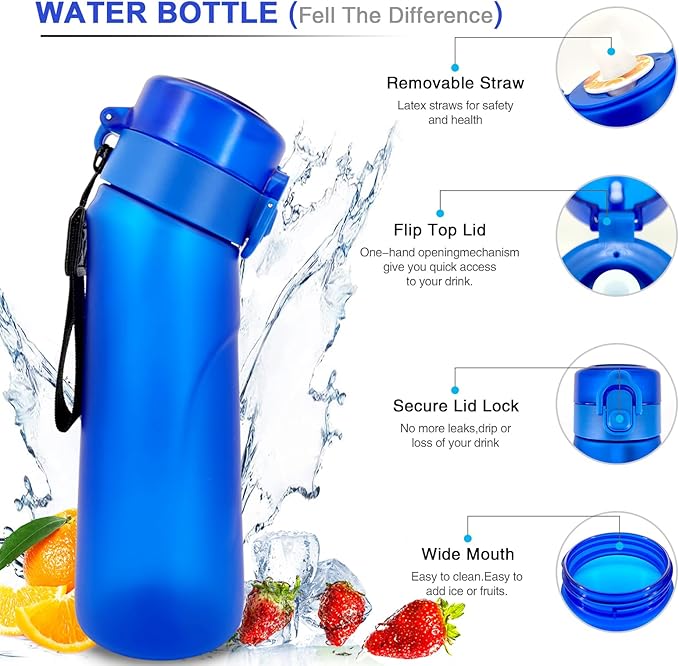 Air Water Bottle with Flavor Pods, 750ML Scent Water Cup with Flavor Pods Box，0% Sugar Fragrance Water Bottle Suitable for Outdoor Sports (Blue+1pods)