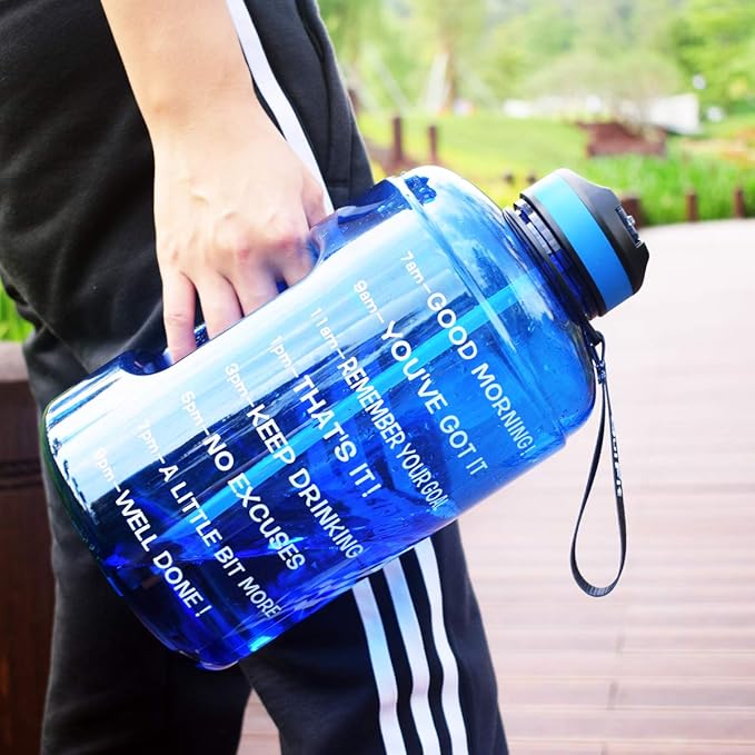 QuiFit Motivational Gallon Water Bottle - with Straw & Time Marker BPA Free Large Reusable Sport Water Jug with Handle for Fitness Outdoor Enthusiasts Leak-Proof