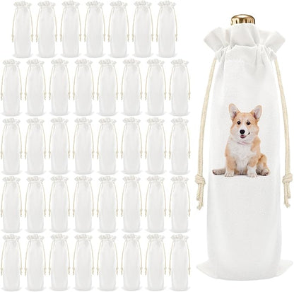 40 Pack Sublimation Wine Bottle Bags Bulk Blank Wine Bottle Gift Bags with Drawstrings Canvas Wine Bags for DIY Heat Transfer Vinyl Halloween Christmas Wedding