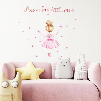 Pink Little Ballerina Decor for Girls Room Dream Big Little One Baby Nursery Wall Decals Peel and Stick Barbie Princess Wall Stickers & Murals for Girls Bedroom Living Room Classroom Playroom