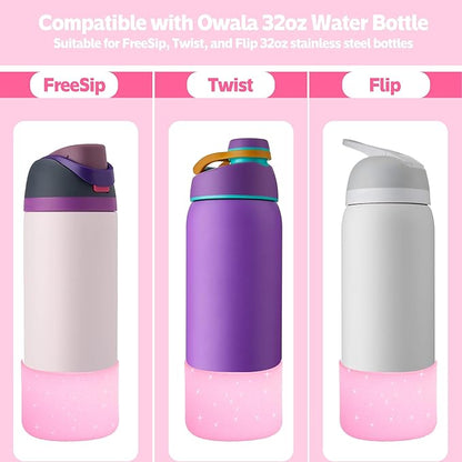 2PCS Silicone Water Bottle Boot for Owala 24oz 32oz 40oz,Anti-Slip Protective Sleeve Bottom Bumper Protector for FreeSip, Twist, and Flip Water Bottles