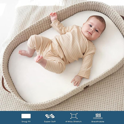 GRSSDER Stretchy Ultra Soft Fitted Bassinet Sheet 2 Pack, Universal Fit for Bassinets Baby Cradle Moses Basket Oval Rectangle Mattress Safe and Snug, Jersey Bassinet Sheets for Girls, White/Gray