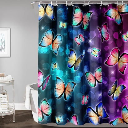 AILONEN Colorful Butterfly Shower Curtains,Gradient Butterfly Bath Curtain for Bathroom Decor,Polyester Waterproof with 12 Plastic Hooks 72" W*72" H