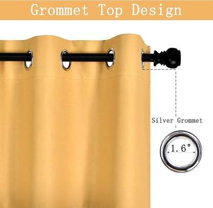 Mustard Yellow Valance for Kitchen Windows Solid Gold Yellow Blackout Curtain Valance with Grommet for Bedroom Short Straight Drape Valance for Living Room 52X18 1 Panel
