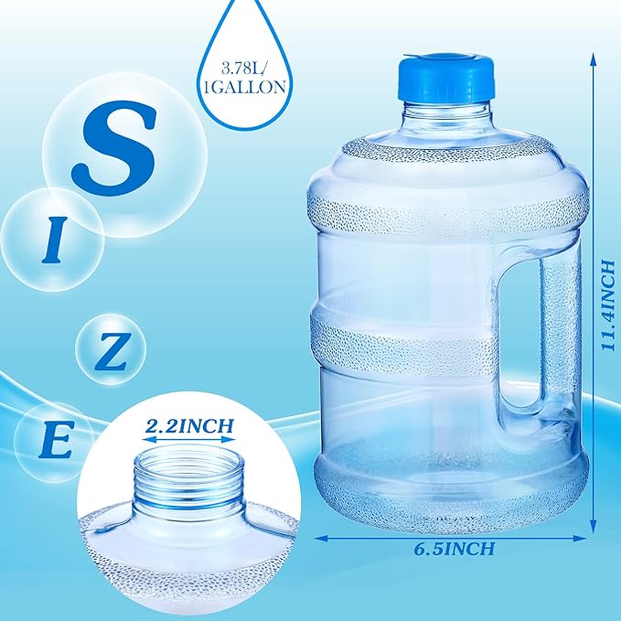 2 Pieces Water Jugs Round Plastic Water Bottle Portable Water Jug with Handle Leakproof Screw Cap Reusable Large Capacity Water Bottle for Camping Outdoor Travel Gym Use(1 Gallon)