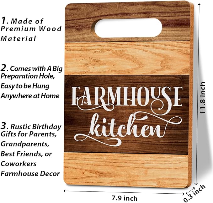 Farmhouse Kitchen Rules Cutting Board Gifts, Wood Cutting Boards for Kitchen, House Warming Gifts New Home, Kitchen Wall Art, Christmas Birthday Gifts for Women Mom Grandma 8 x 12 Inch