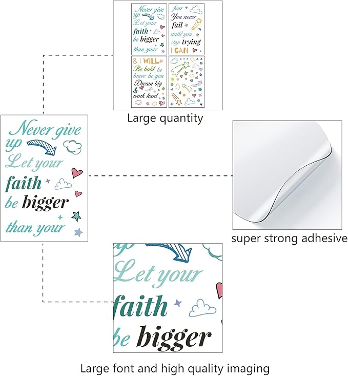 CREATCABIN 4pcs Vinyl Wall Decals Inspirational Quotes Wall Stickers Self-Adhesive Peel and Stick Watercolor Mural Decoration for Bedroom Living Room Kitchen Wardrobe Door Playroom Classroom