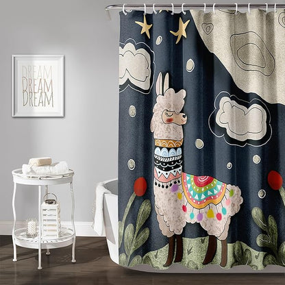 AILONEN Cute Llama Shower Curtain for Kids,Galaxy Llama Print Bath Curtain Gifts for Boys Girls,Polyester Waterproof for Bathroom with 12 Plastic Hooks 72" W*78" H