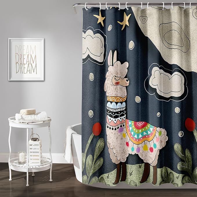 AILONEN Cute Llama Shower Curtain for Kids,Galaxy Llama Print Bath Curtain Gifts for Boys Girls,Polyester Waterproof for Bathroom with 12 Plastic Hooks 36" W*72" H