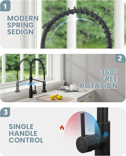 Oil Rubbed Bronze Single Handle Kitchen Faucet with Sprayer, Pull Down Faucet for Camper, RV, Farmhouse Sink