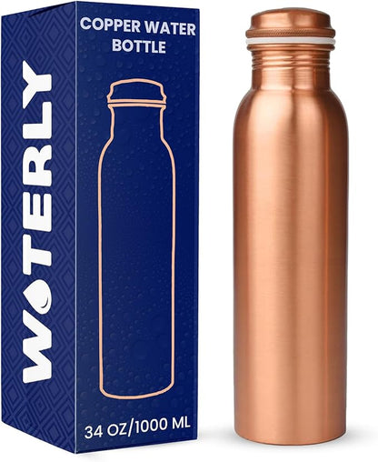 Pure Copper Water Bottle 34 oz Leak Proof Design | 100% insulated copper | Copper healing water benefits for Drinking ,Traveling, gifts , Gym& Office | (1000 ml)