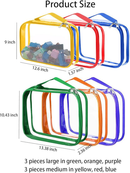 6 Pack Large Toy Storage Bags, Clear Pvc Zipper Bags for Organizing, Waterproof Toy Bags for Board Games, Building Blocks, Puzzles, Small Toys and Kids Books