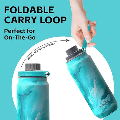 Greylock 20 oz Insulated Stainless Steel Water Bottle with Straw Lid- BPA-Free Leak Proof When Closed, Reusable Metal Water Bottle with Carry Handle for Travel Camping, 24 Hours Cold (Tides)