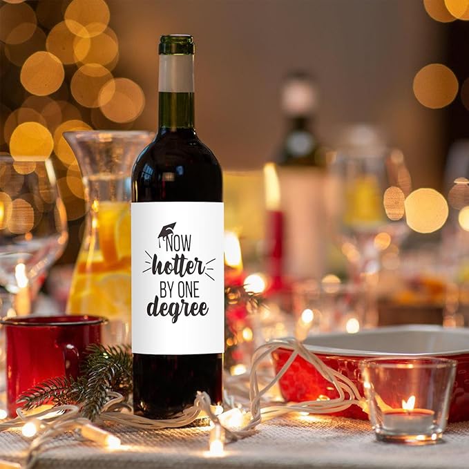 24 Pcs Funny Graduation Wine Labels Graduation Gifts Wine Bottle Stickers Now Hotter by One Degree Wine Bottle Labels Graduation Gifts for Her Him Graduate