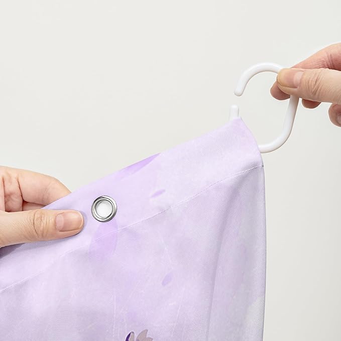 AILONEN Cartoon Cat Shower Curtain, Kawaii Kittens with Purple Flower Shower Curtain for Kids Girls Boys Bathroom Decor,Cute Pet Cat Lover Waterproof Shower Curtains Sets with Hooks,72" W*72" H