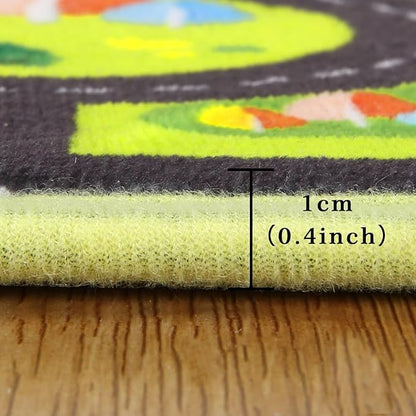 Kids Playmat Car Rug, City Life Fun Carpet Educational Car Rugs for Kids Play with Cars and Toys Road Traffic Play Mat for Bedroom Playroom Classroom Soft Large Area Rug, 8x10 ft Black Streets