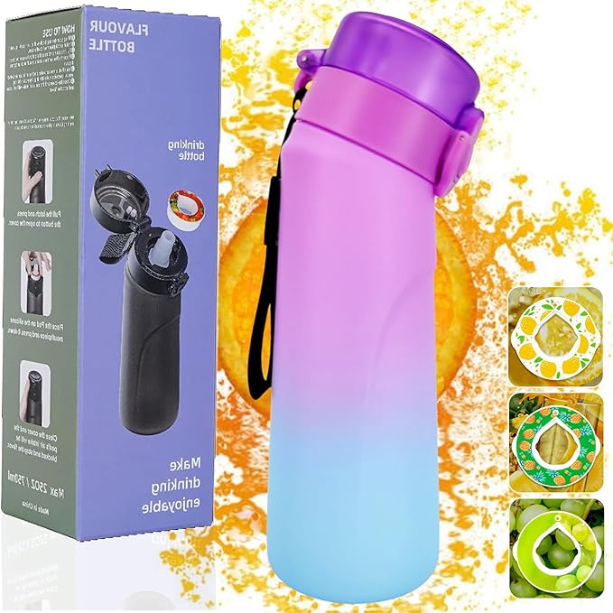 Air Water Bottle,750ML Scent Water Cup with 3 Flavour Pods,Leak Proof Sports Water Cup with Straw Suitable for Outdoor Sports,Gifts From Friends, Birthday Gifts (Gradient Purple + 3pods)
