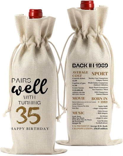 35th Birthday Gifts Women Men, Gifts for 35 Year Old Men Mom Dad Friends Wine Gift Bag, Wine Accessories Gifts Anniversary 35th Birthday Decorations Wine Bag Wine Bags for Wine Bottles Gifts