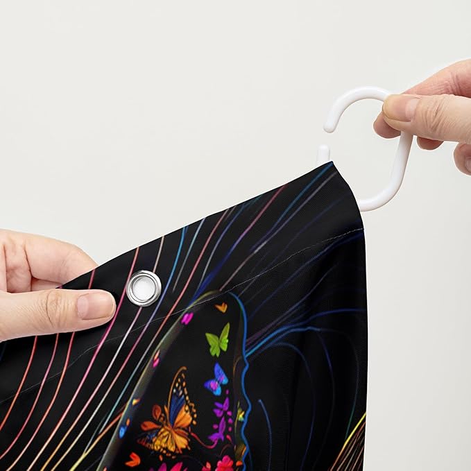 AILONEN Beautiful Butterfly Shower Curtain,Colorful Line Butterfly Bath Curtain for Bathroom for Boys,Girls,Boho Hippie Style Waterproof Fabric Shower Curtain Set with Hooks,72" W*72" H